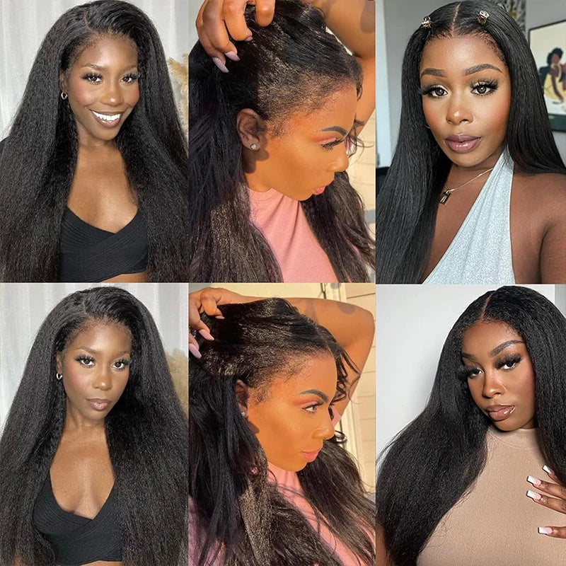 Glueless 4C Edges Yaki Kinky Straight Human Hair Wig | 13x5 HD Lace Frontal