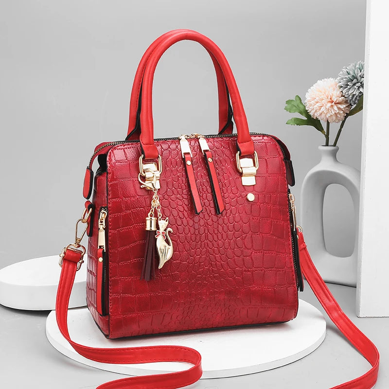 Luxurious Crocodile Embossed Leather Tote | Elegant Crossbody Satchel