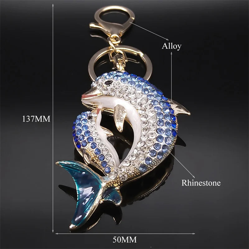 Luxury Mom & Baby Dolphin Keychain – Gold Metal Bag Charm Pendant