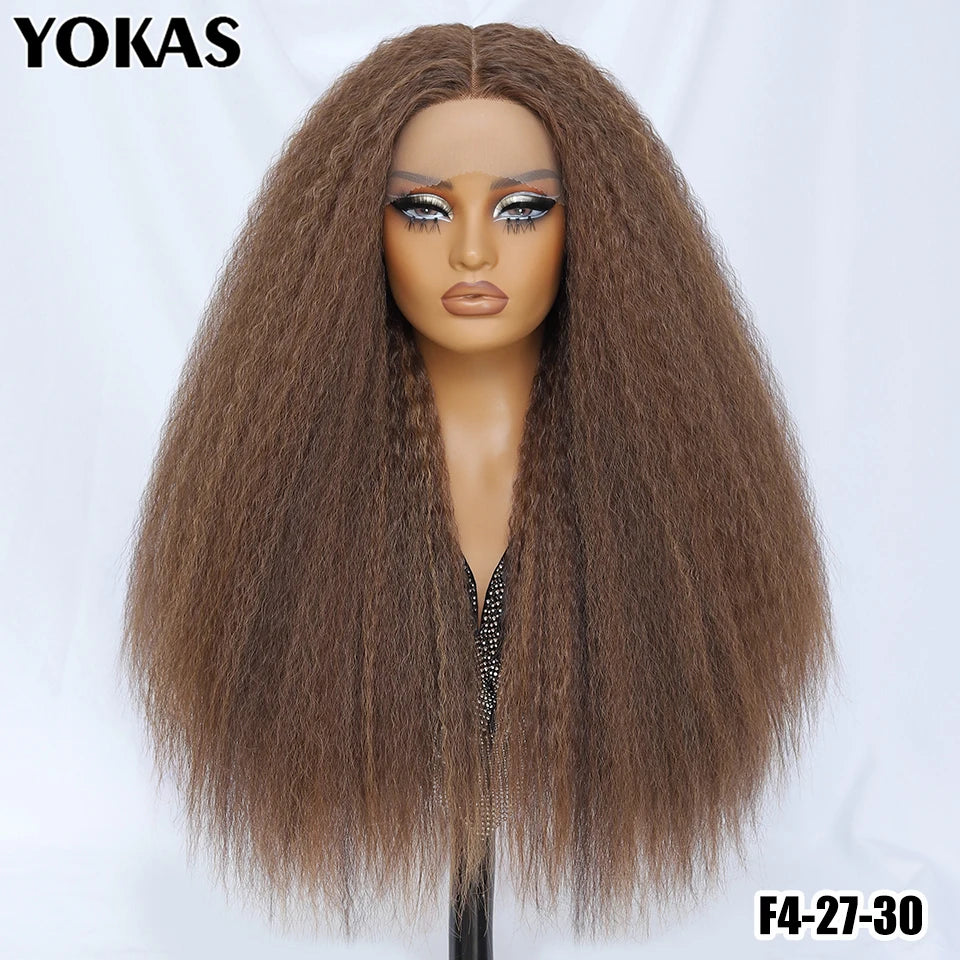 28-Inch Synthetic Kinky Straight T-Part Lace Wig | Heat Resistant Fiber