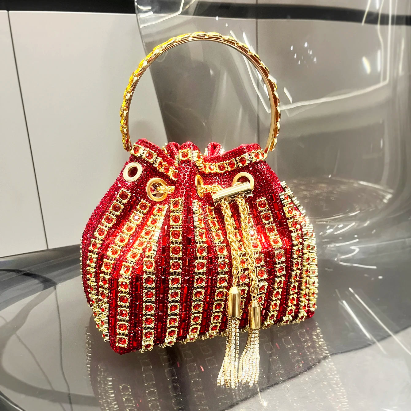 Luxury Crystal Rhinestone Bucket Bag - Elegant Evening Clutch & Shoulder Purse