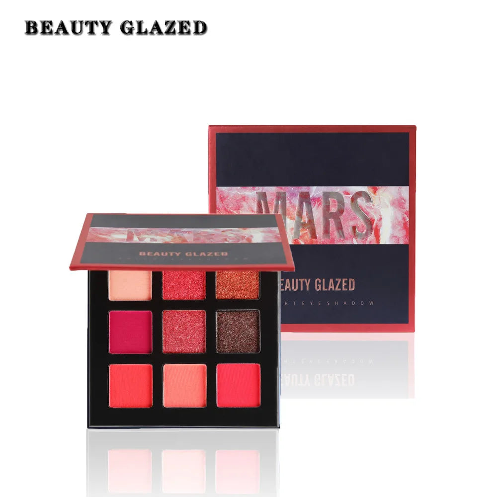 9-Color Red Tone Eyeshadow Palette - High-Pigmented Matte & Glitter Shimmer Powder