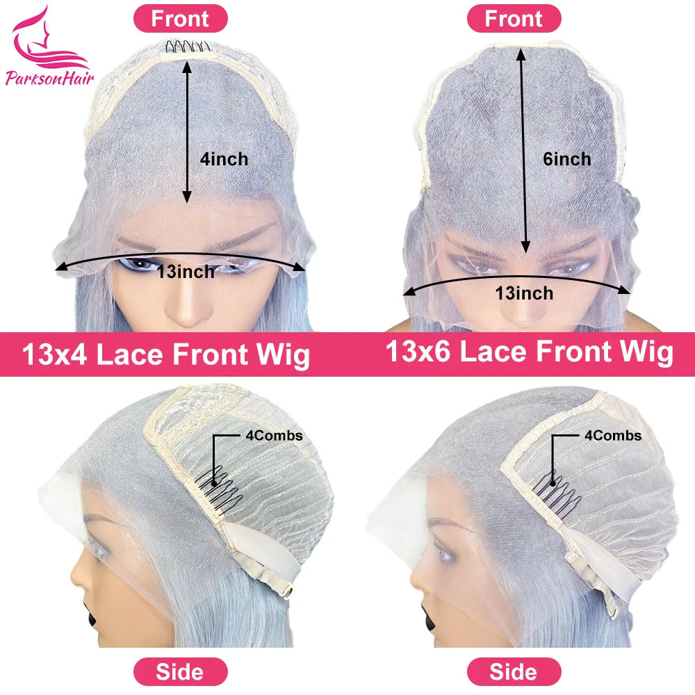 Electric Blue Straight 13x6 Transparent Lace Frontal Wig – 250% Density Brazilian Human Hair