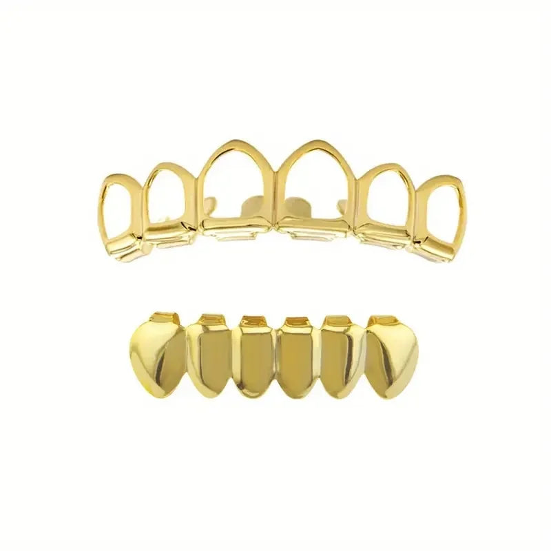 Six-Tooth Bottom Grillz | Hollow-Out & Smooth Lower Teeth Cap Set