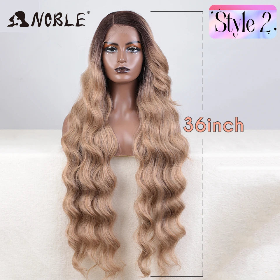 Noble 36" Synthetic Lace Front Wig – Long Body Wave with Side Part