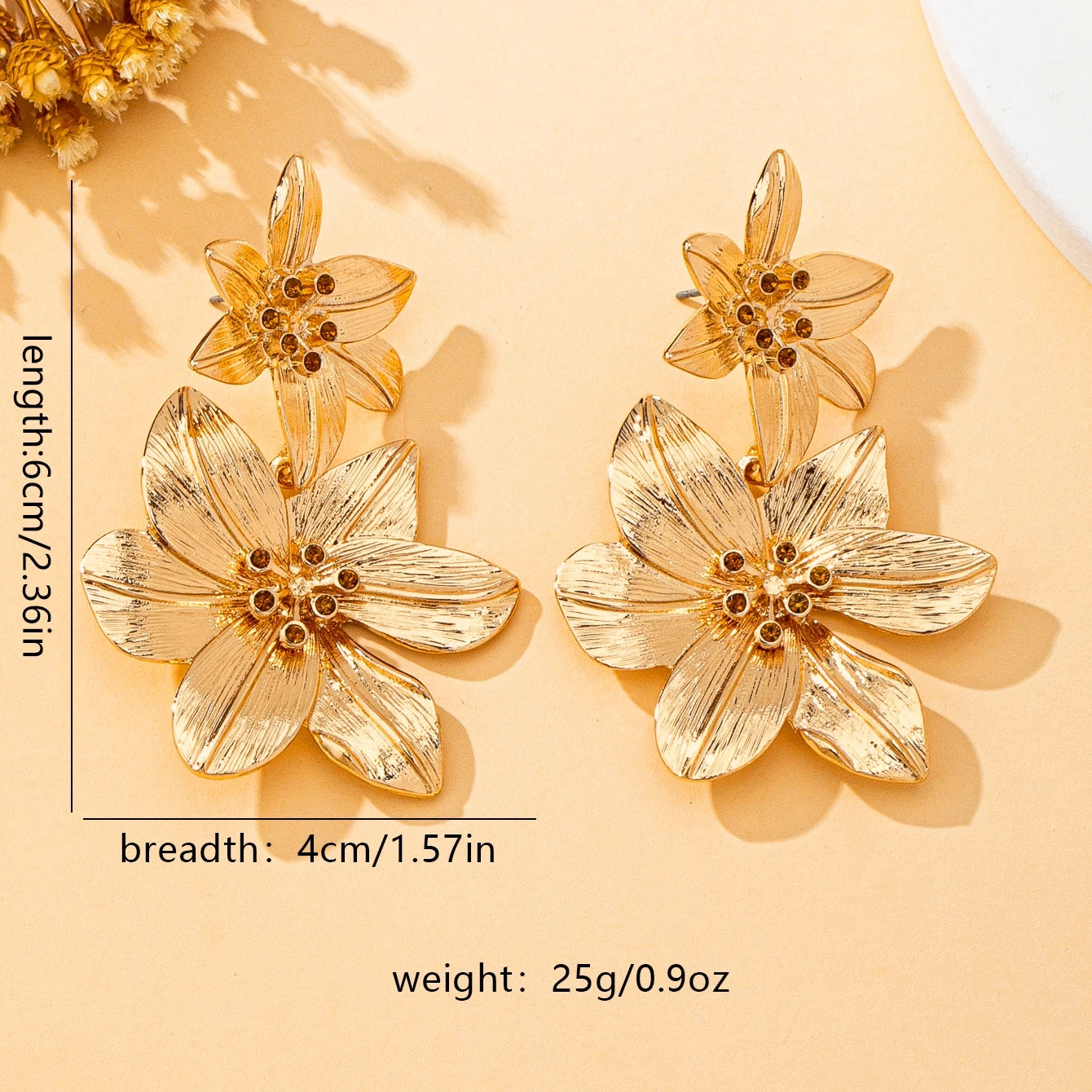 Floral Rhinestone Statement Dangle Earrings | Bold Alloy Flower Drop Jewelry