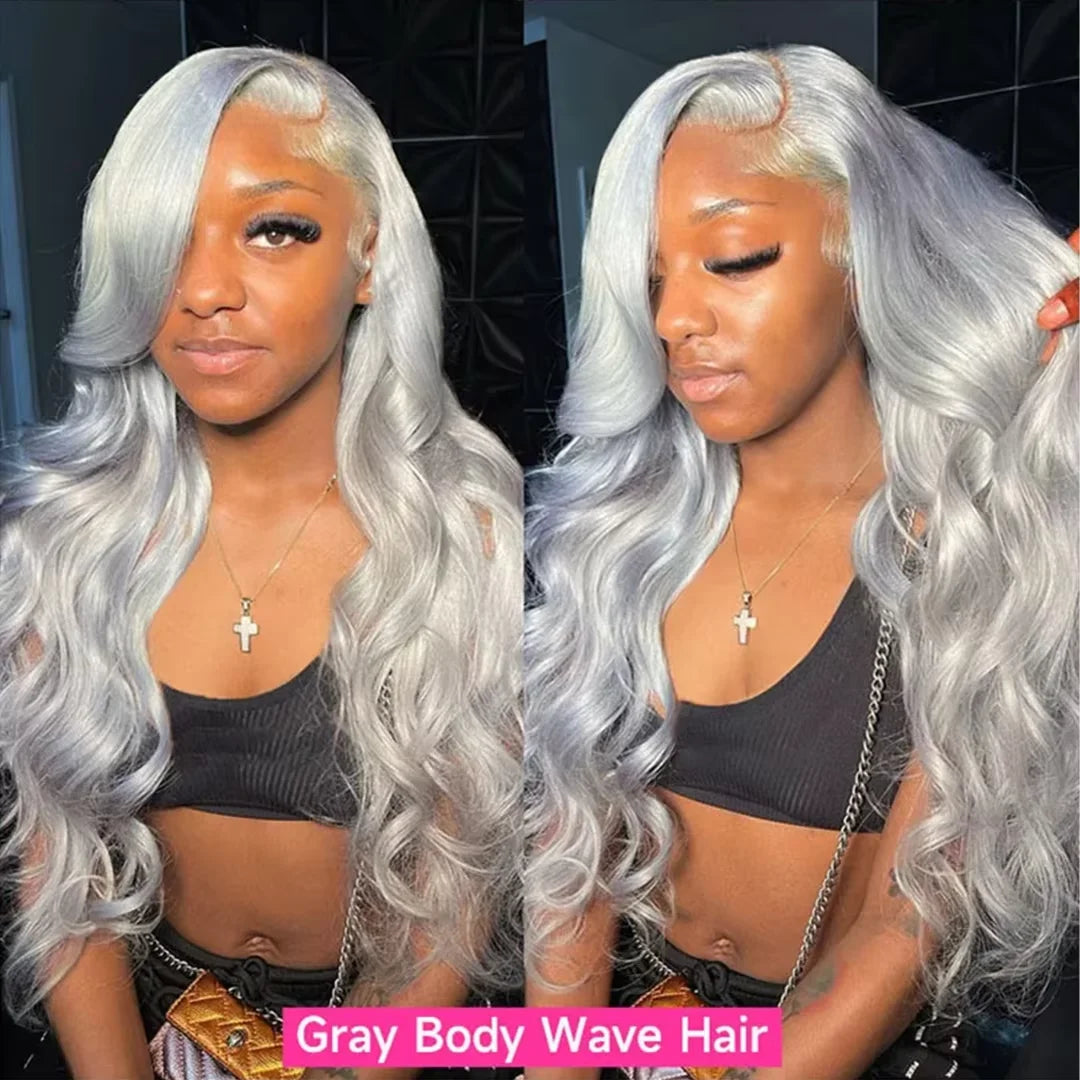 Silver Grey Straight HD Lace Frontal Wig | Glueless 13x4 Transparent Lace | 100% Brazilian Human Hair