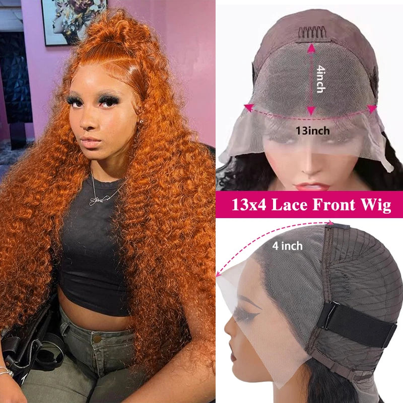 Orange Ginger #350 13X6 Lace Frontal Wigs Water Deep Wave 100% Remy Human Hair 13x4 Lace Front Wig 32inch Pre Plucke For Women