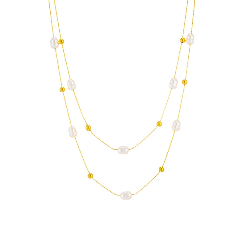 Double-Layer Pearl Choker –316L Stainless Steel Necklace