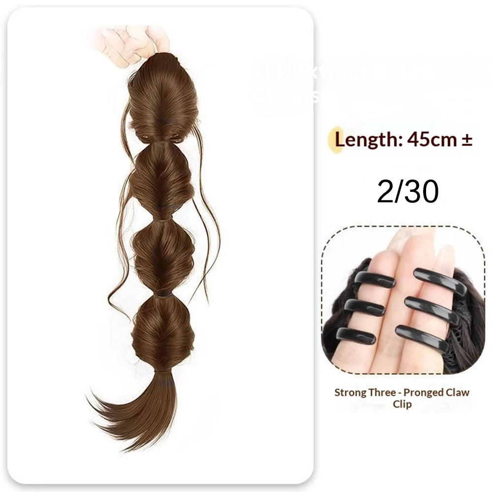 Claw Clip Fluffy Bubble Braid Ponytail – Heat Resistant Synthetic Hair Extension