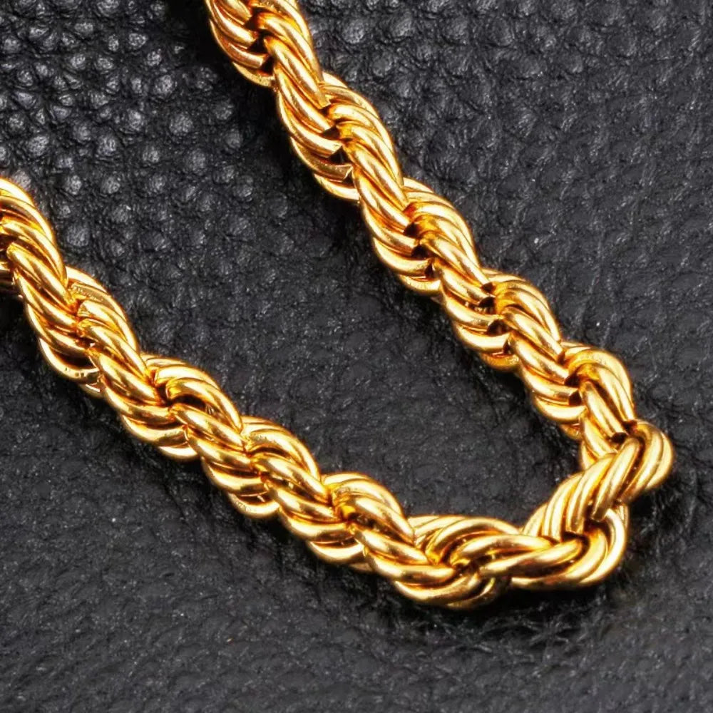 Classic Gold Plated 4mm Rope Chain Necklace - Unisex Statement Jewelry