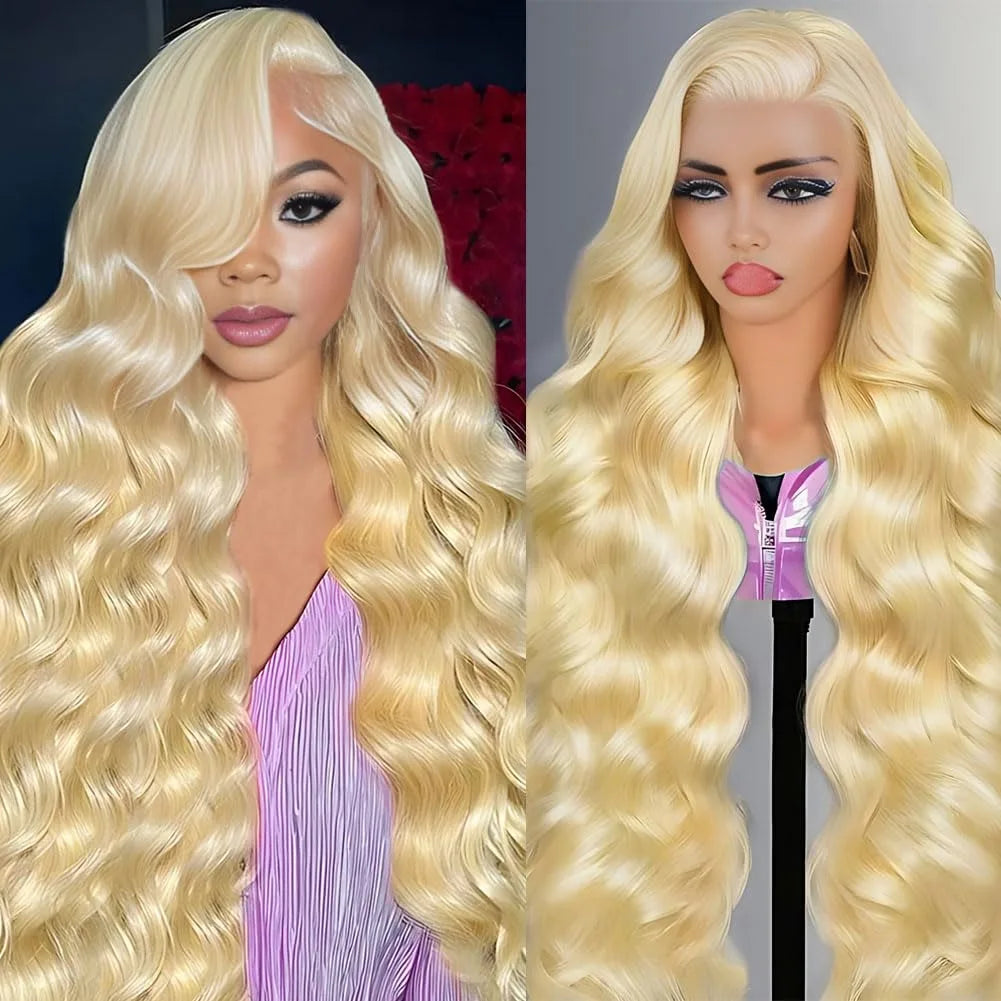 HD Transparent 13x4 Lace Frontal Wig – Ombre Blonde Body Wave (Blue Highlight)