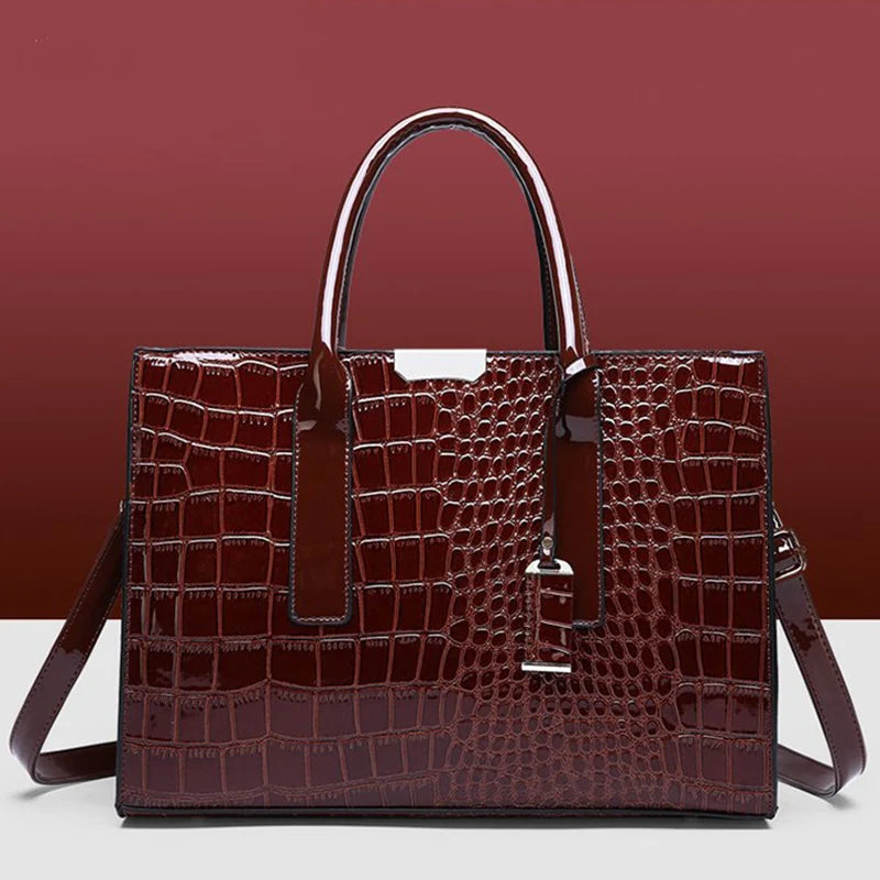 Luxury Crocodile Pattern Handbag – Spacious Top-Handle Tote for Women