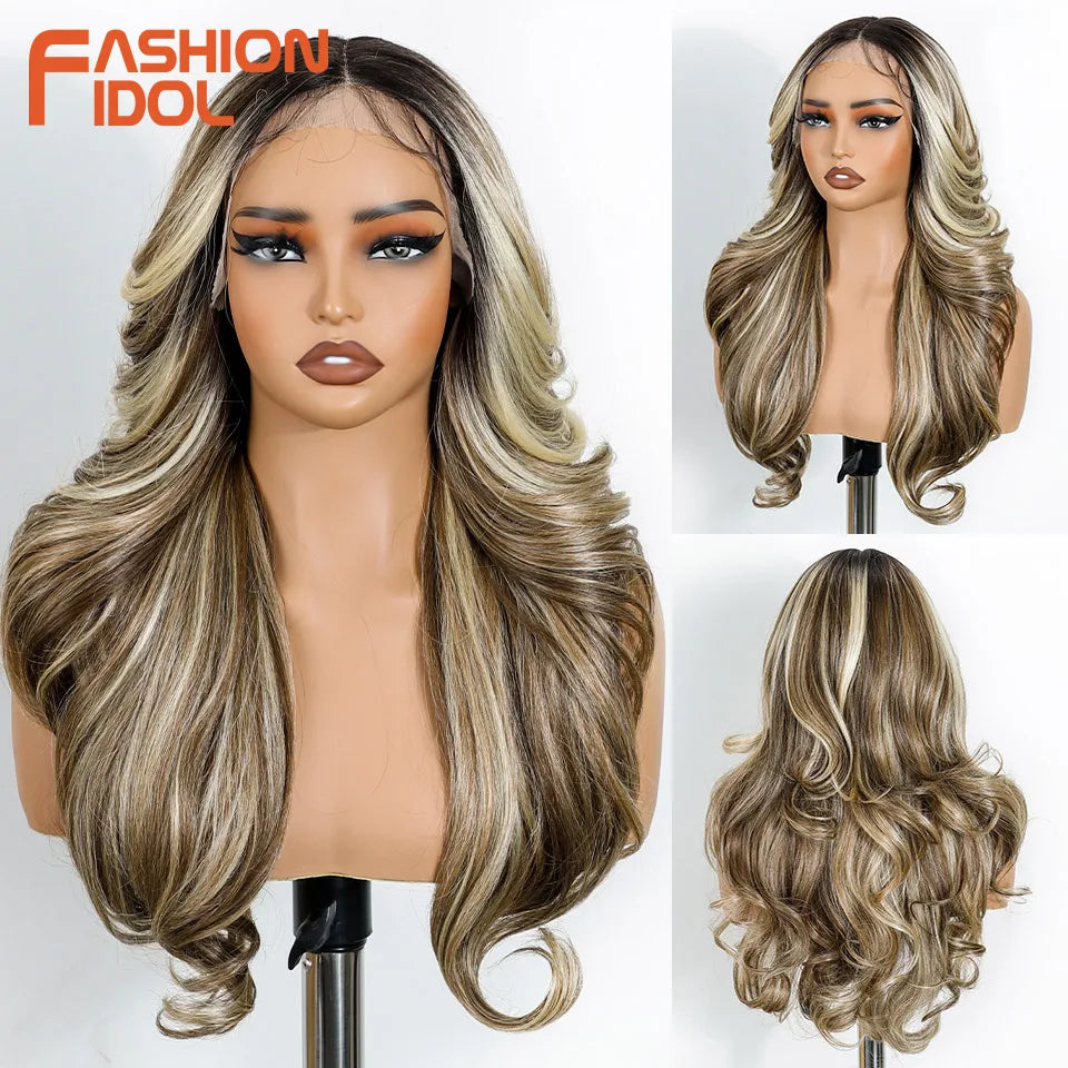 24" Loose Body Wave Lace Front Wig – Ombre Blonde & White Pre-Plucked Fashion Wig