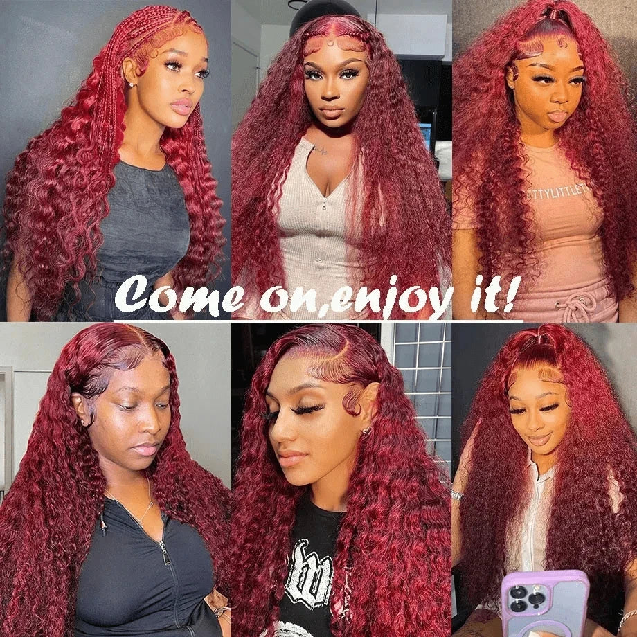 250% Density 99J Burgundy Deep Curly 13x6 HD Lace Frontal Wig | 100% Brazilian Human Hair