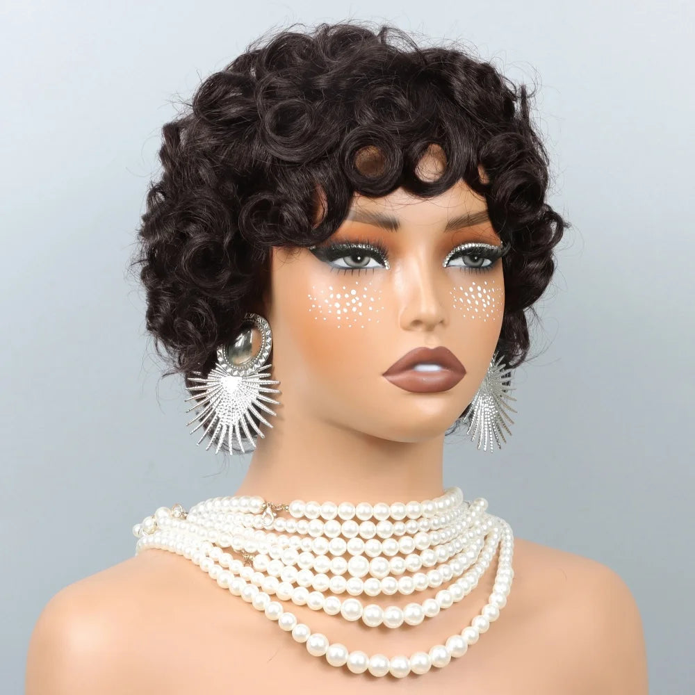 Short Curly Pixie Cut Human Hair Wig for Women - Brazilian Remy #27