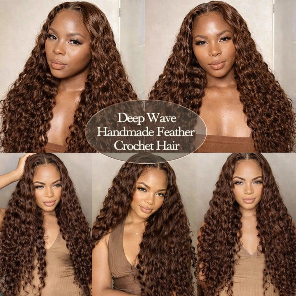 Burmese Water Wave Human Hair for Braiding - Brown Pre-Separated Deep Curly Hair for Invisible Boho Braids