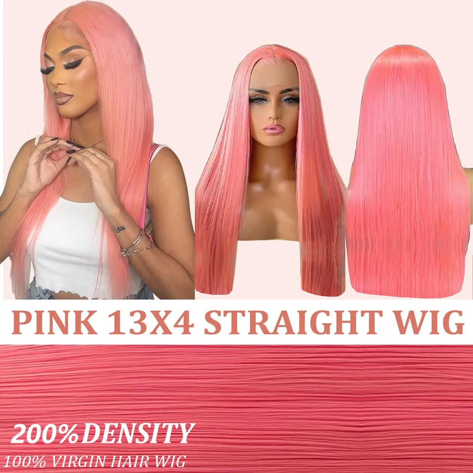 π 30 Inch Pink Straight HD Lace Front Wig β 13x6 Human Hair Wig, Pre-Plucked Brazilian Virgin Hair, 200% Density