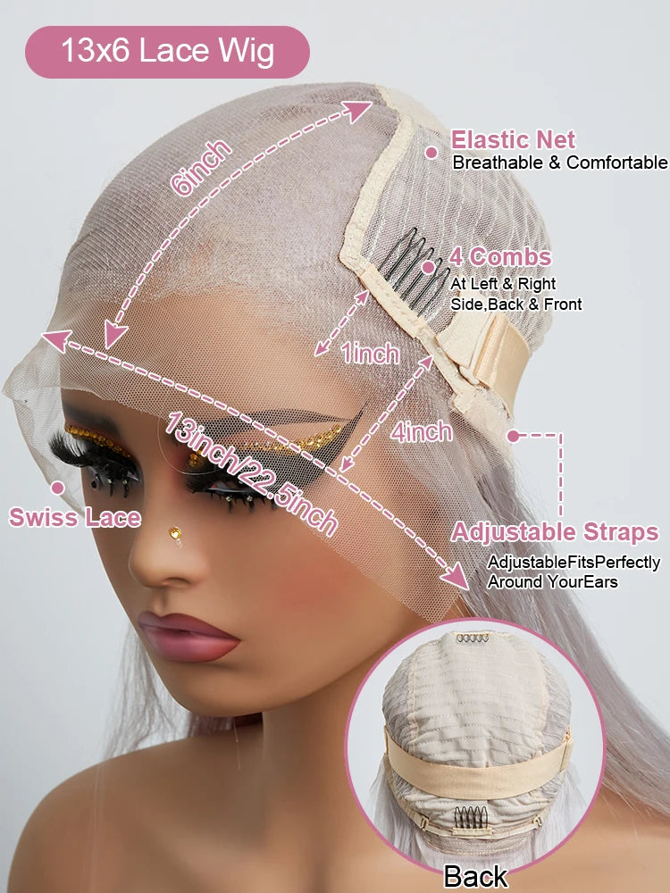 13x6 HD Lace Frontal Wig - 38-Inch Straight Silver Grey (220% Density) – 100% Vietnamese Human Hair