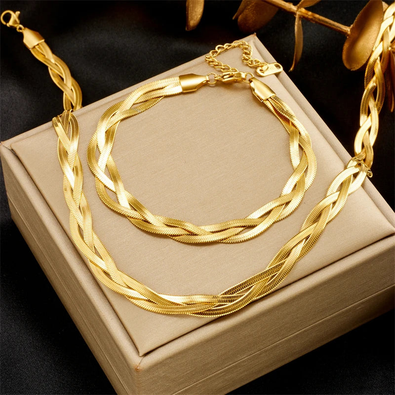 Crossover Snake Chain 3-in-1 Jewelry Set |316L Stainless Steel