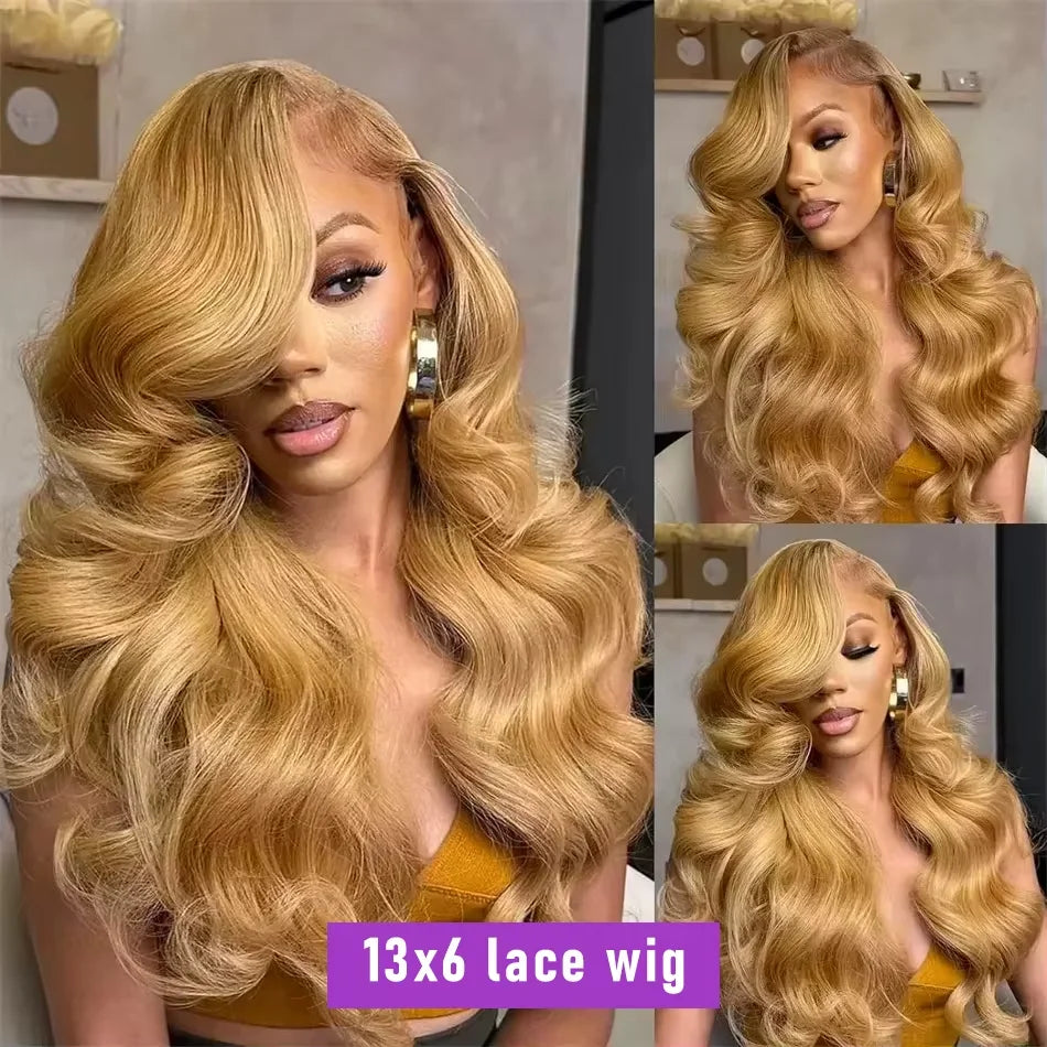 Honey Blonde Body Wave 13x6 HD Lace Frontal Wig – 210% Density #27 Brazilian Human Hair