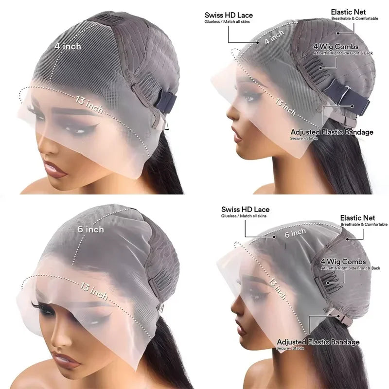 ✨Black Straight Human Hair Wig – 13x4/13x6 HD Transparent Lace Front Wig, Pre-Plucked Brazilian Hair