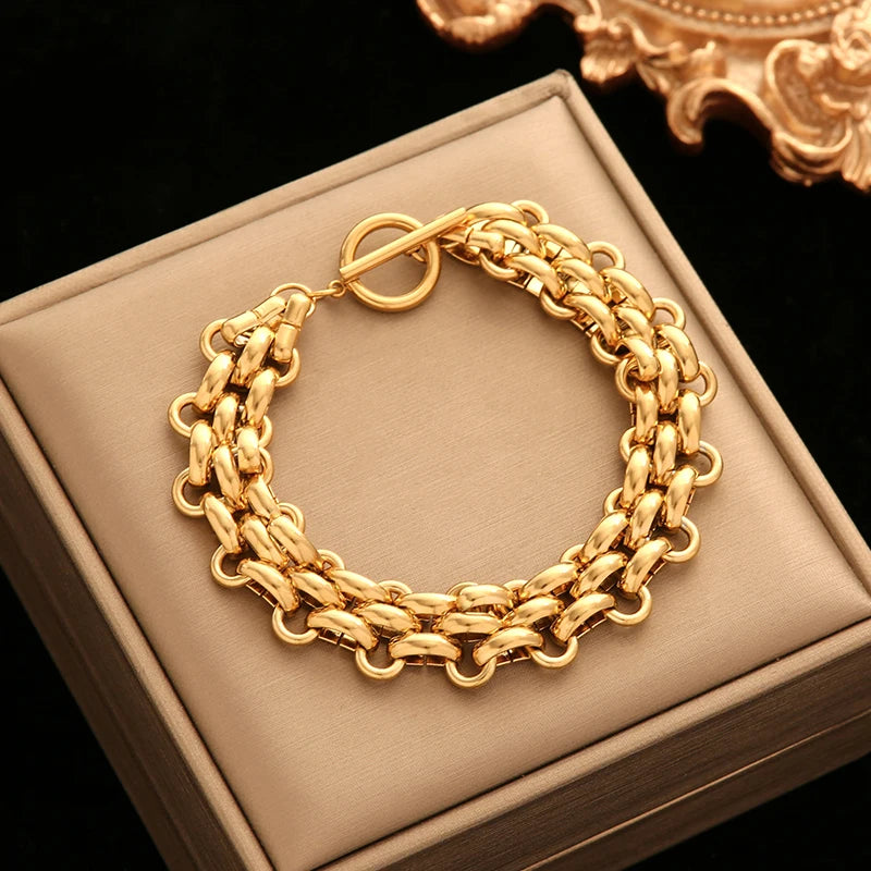 Gold Plated Stainless Steel Cuban Link Bracelet | Waterproof Unisex Wrist Chain