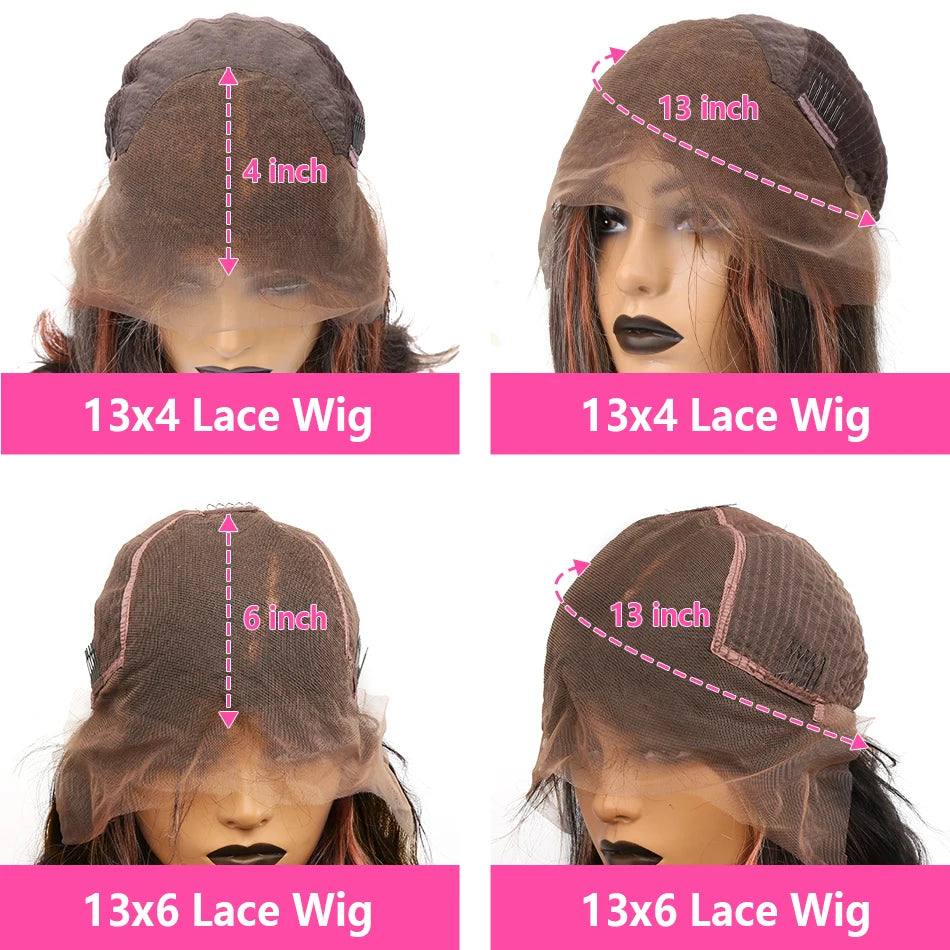 HD Lace Frontal Wig: 30" Body Wave Human Hair with Brown Highlights (220% Density)