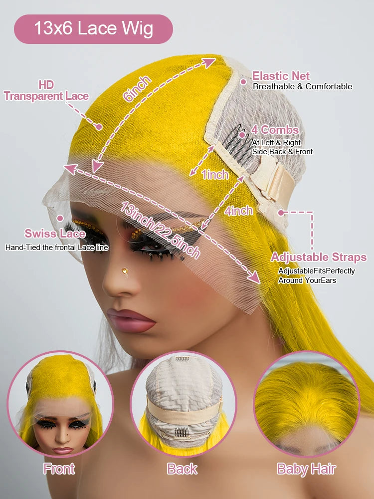 13x6 HD Lace Frontal Wig: 40-Inch Light Yellow Straight (220% Density) – 100% Brazilian Remy Hair