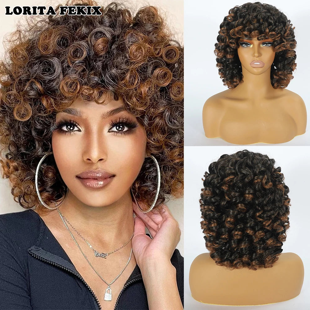 Beginner Friendly Glueless Red Curly Wig - Natural Look Short Afro Style with Bangs