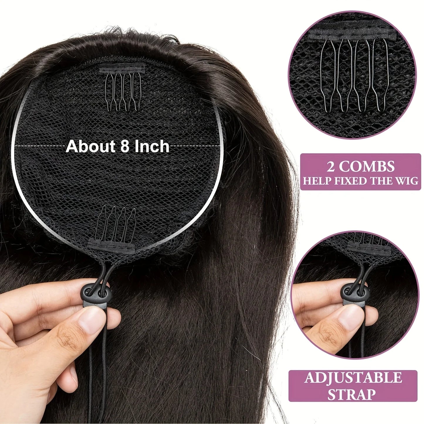 Kinky Straight Drawstring Ponytail Extension for Afro Hair – Natural Black Synthetic Ponytail Hairpiece