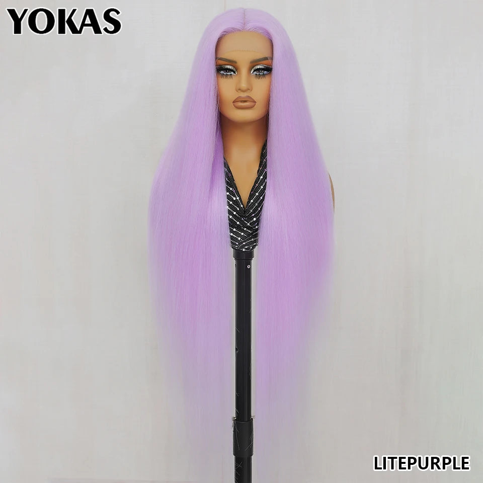 Ultra-Long 40" Straight Lace Front Wig with T-Part – Heat Safe Synthetic Hair for a Natural Look