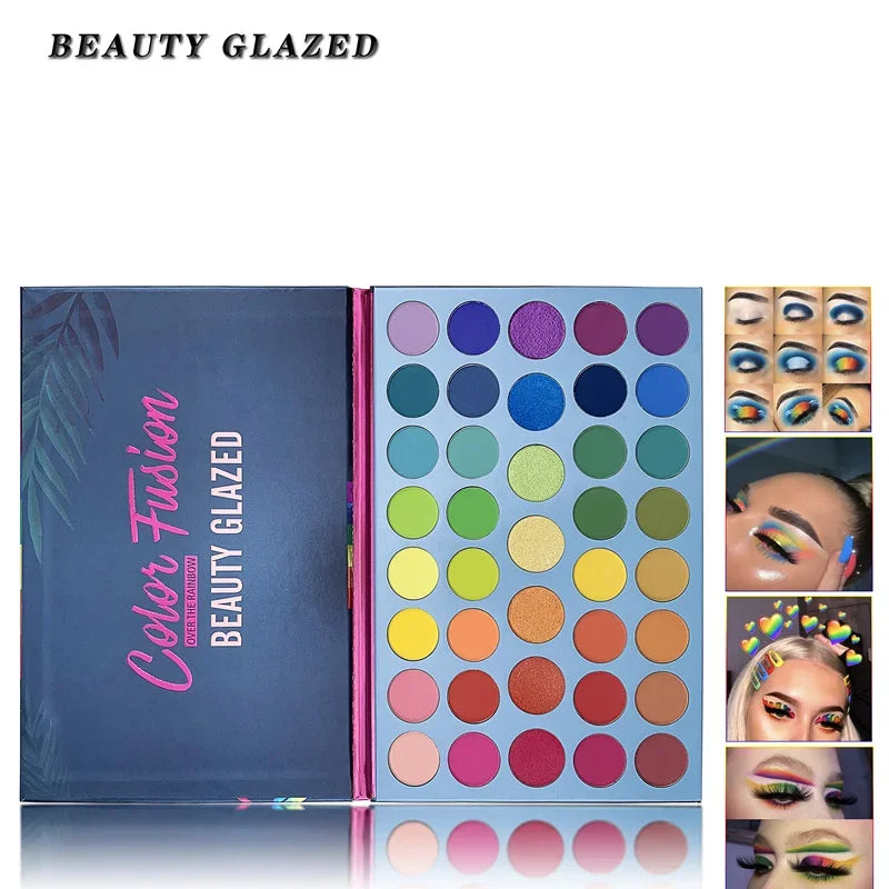 Long-Lasting 39-Color Rainbow Palette | Neon Glitter Eye Makeup by Beauty Glazed