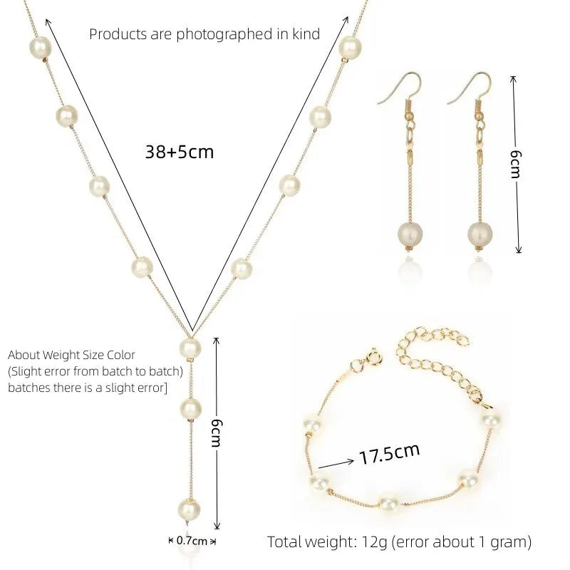 Elegant Pearl & Tassel Jewelry Set - 4-Piece Gold-Plated Statement Collection