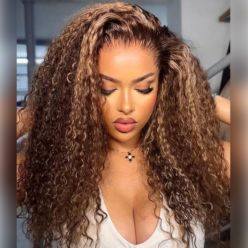 ✨ Highlight Ombre Deep Curly Human Hair Wig – 13x6 HD Lace Front Glueless Wig with Natural Hairline