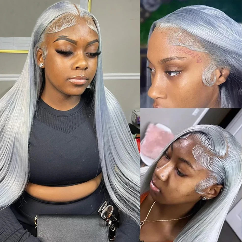 Silver Grey Straight HD Lace Frontal Wig | Glueless 13x4 Transparent Lace | 100% Brazilian Human Hair
