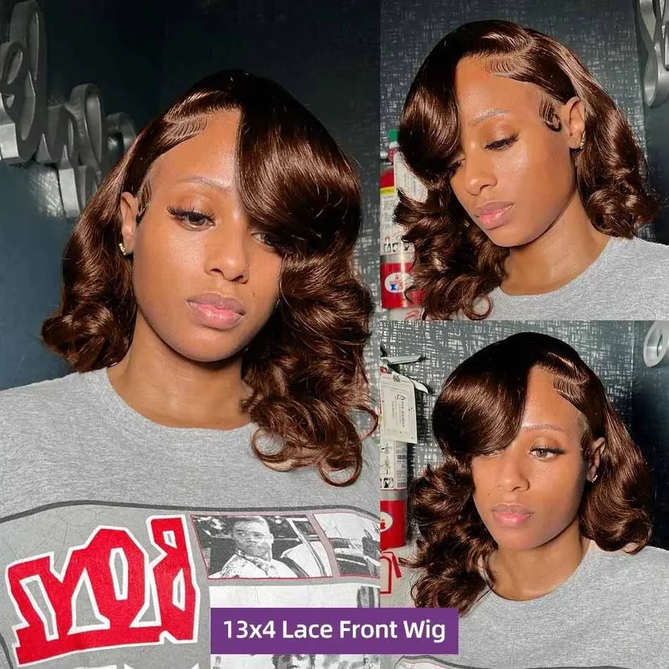 Chocolate Brown HD Lace Frontal Bob | 250% Density Loose Wave Human Hair Wig | 13x4 Pre-Plucked