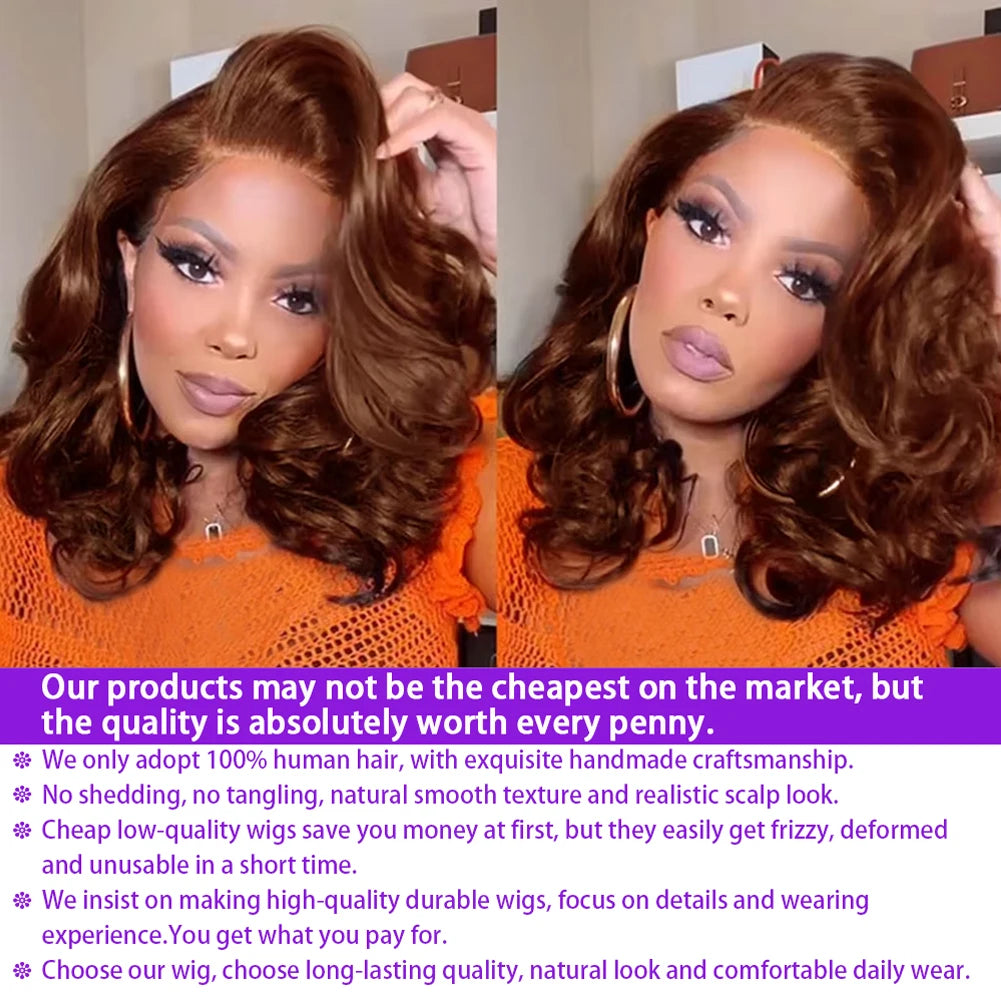 Chocolate Brown Body Wave Bob Wig – 13x4 Lace Front Human Hair Wig
