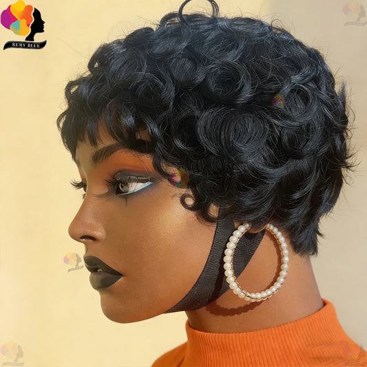 Short Deep Wave Pixie Cut Human Hair Wig Brazilian Remy Wig 200 Density Easy Daily Wear for Black Women