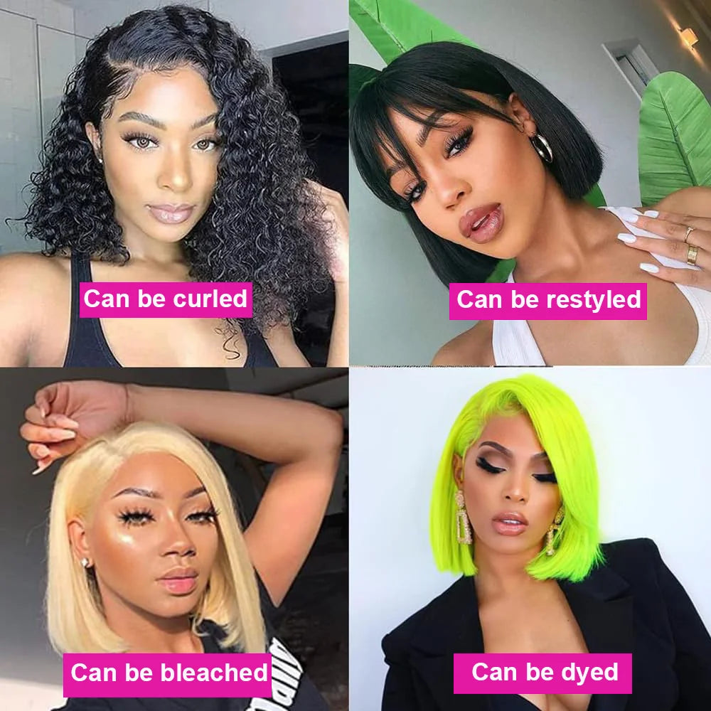 ✨ Short Straight Bob Human Hair Wig – 13x4 HD Lace Front / 4x4 Closure Wig, 230% Density, Natural Black Brazilian Virgin Hair