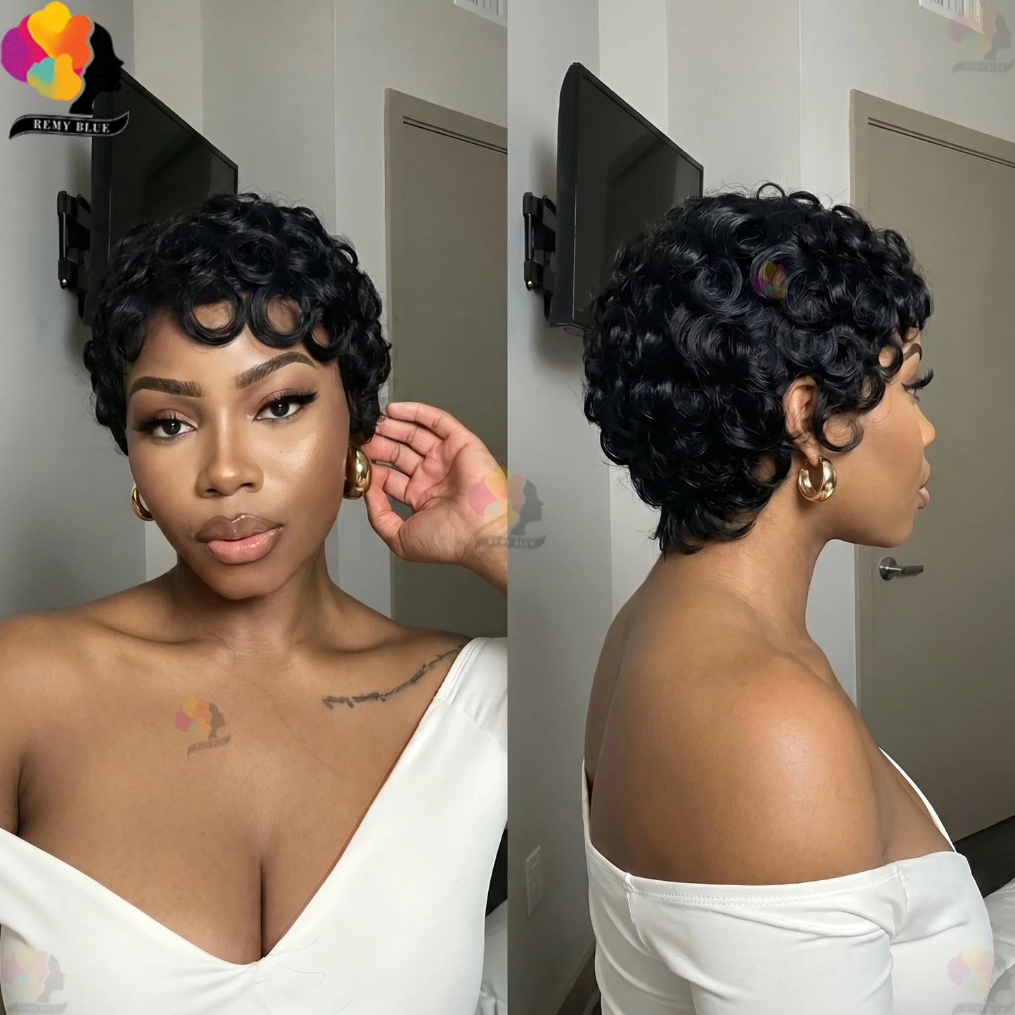 Short Deep Wave Pixie Cut Human Hair Wig Brazilian Remy Wig 200 Density Easy Daily Wear for Black Women