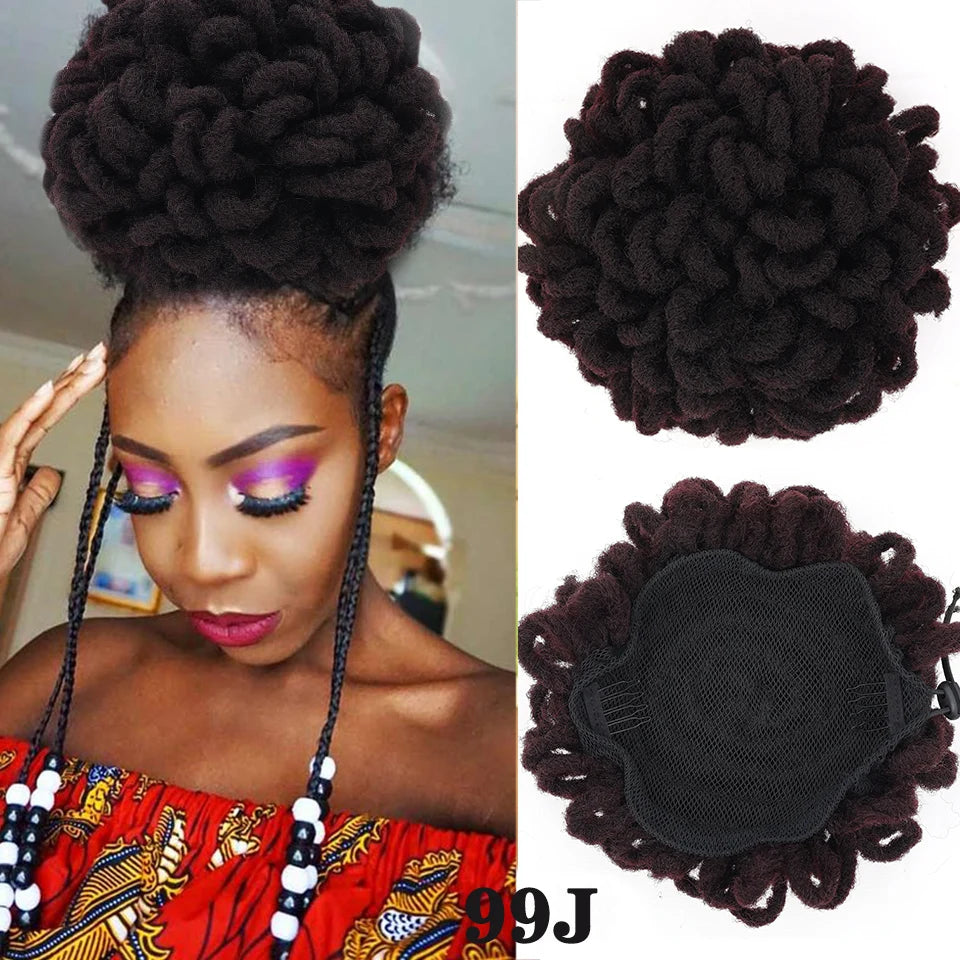 Synthetic Dreadlock Afro Puff Bun Drawstring Ponytail – Faux Locs Hair Piece