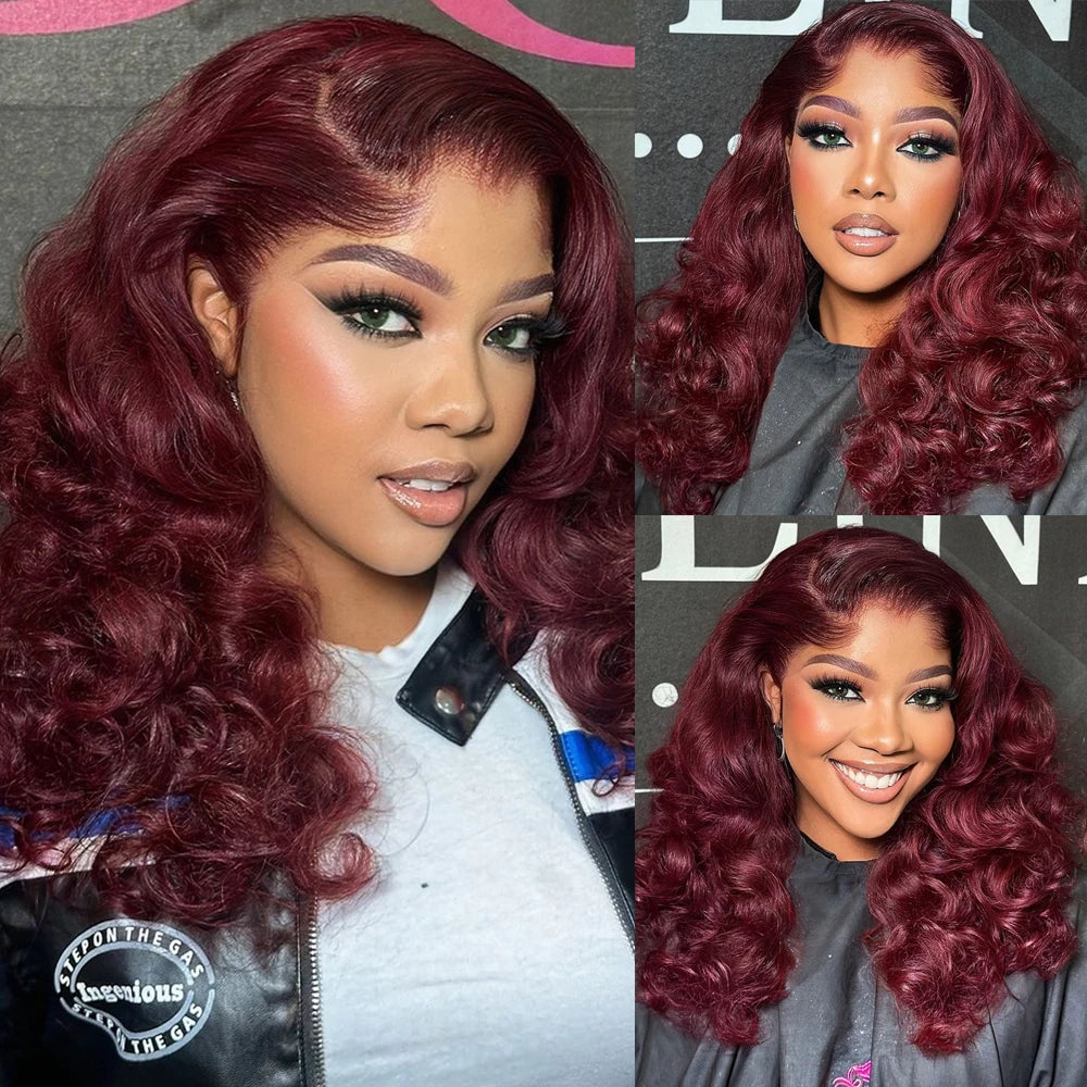 Burgundy Red #99J Loose Deep Wave Bob - 250% Density 13x4 HD Lace Front Human Hair Wig