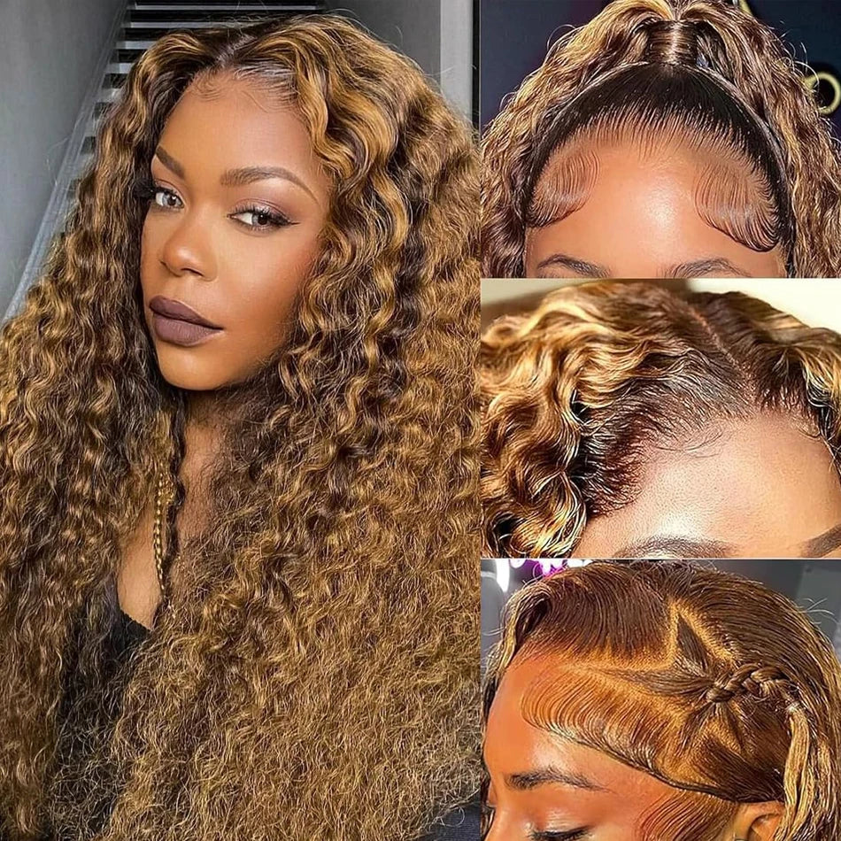 ✨ Highlight Ombre Deep Curly Human Hair Wig – 13x6 HD Lace Front Glueless Wig with Natural Hairline