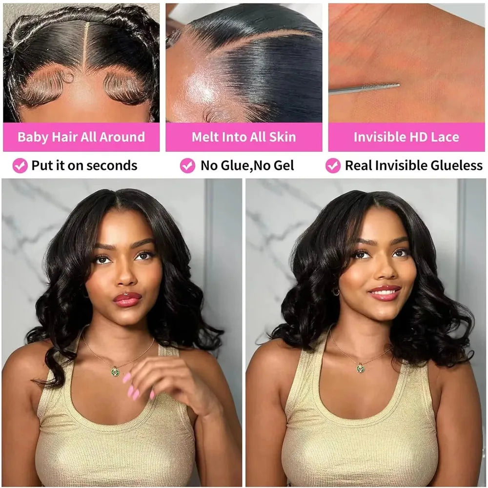 ✨ Luxury Body Wave Bob Wig Human Hair – 220% Density Glueless Wear & Go Wig with Pre-Cut 13x4 HD Lace Front