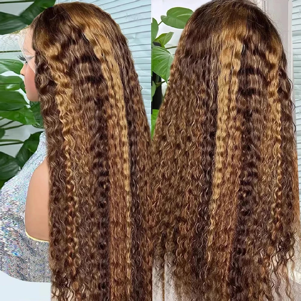 ✨ Highlight Ombre Deep Curly Human Hair Wig – 13x6 HD Lace Front Glueless Wig with Natural Hairline