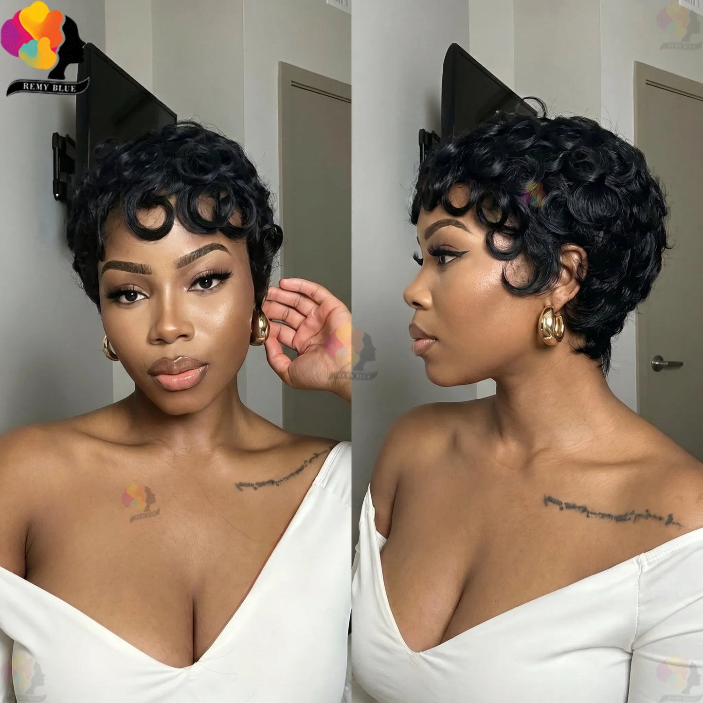 Short Deep Wave Pixie Cut Human Hair Wig Brazilian Remy Wig 200 Density Easy Daily Wear for Black Women