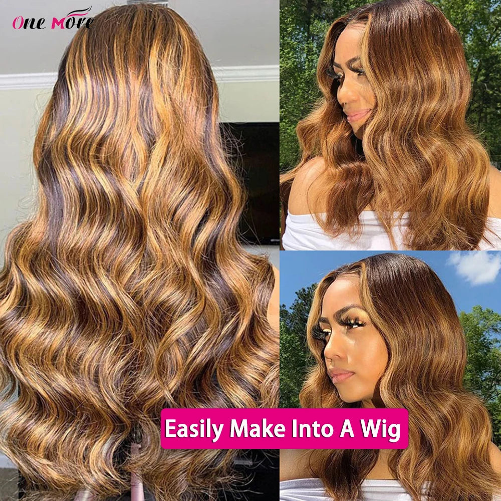 Honey Blonde Highlight Body Wave Bundles with 5x5 HD Lace Closure | P4/27 Ombre Brazilian Human Hair