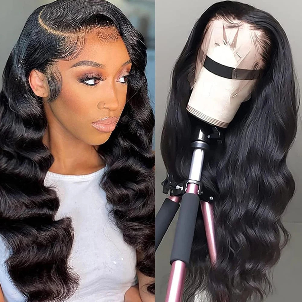 28-Inch Synthetic Body Wave Lace Front Wig - HD Transparent Lace - Heat Resistant Fiber