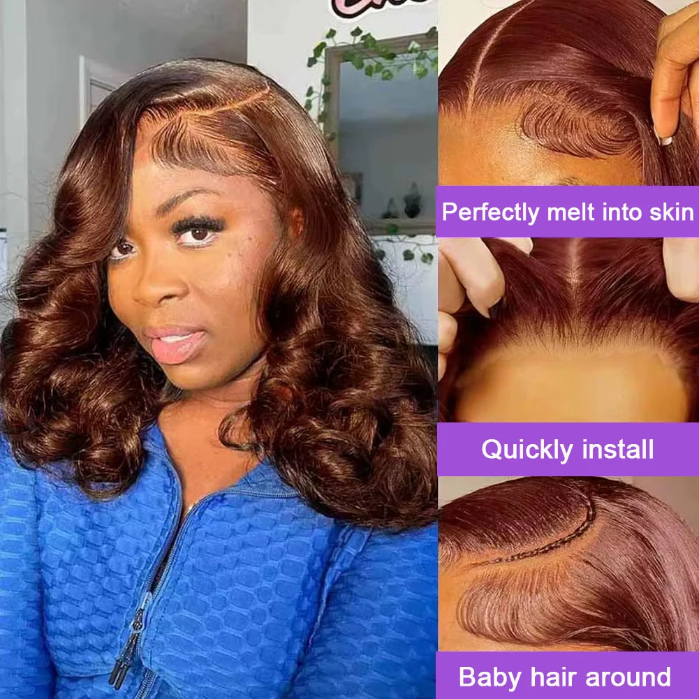 Chocolate Brown Body Wave Bob Wig – 13x4 Lace Front Human Hair Wig